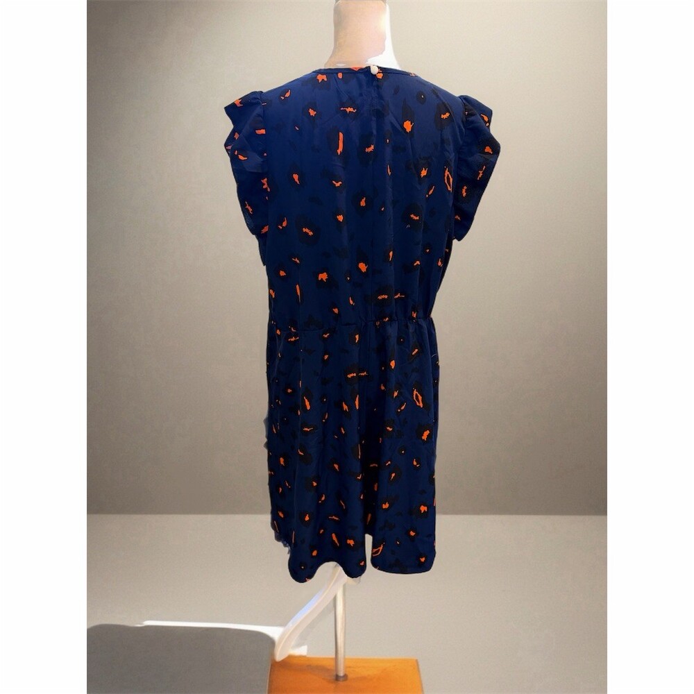 SHEIN Dress Womens XL Navy Blue Animal Print Ruffle Sleeve Shift Knee - Picture 6 of 6